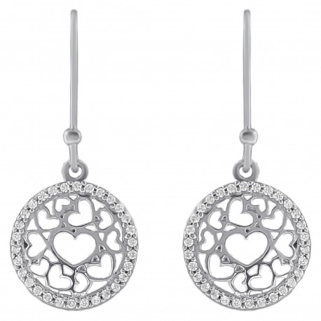 Boucles d'oreilles Coeurs en Argent 925 rhodié et Oxydes Zirconium