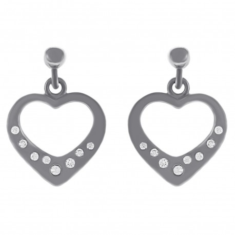 Boucles d'oreilles Coeur en Argent 925 rhodié et Oxydes Zirconium