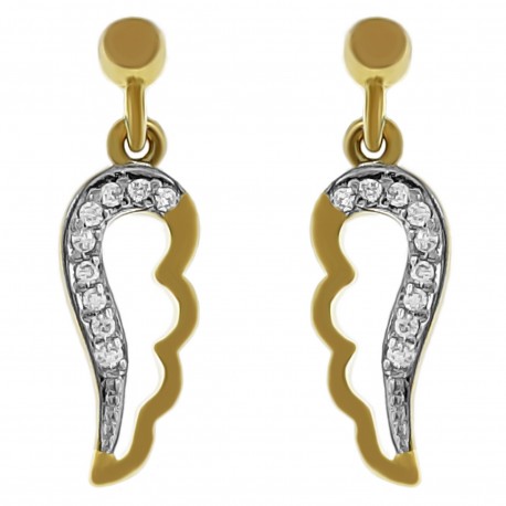 Boucles d'oreilles Ailes d'ange Plaqué Or 18 carats et Oxydes Zirconium