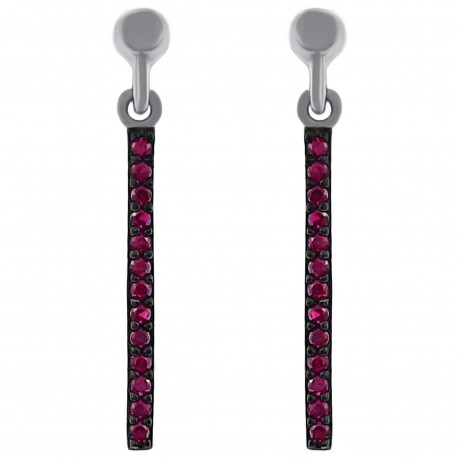 Boucles d'oreilles en Argent 925 rhodié et Oxydes Zirconium rouges