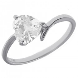 Bague solitaire Coeur en Argent 925 rhodié et Oxyde Zirconium