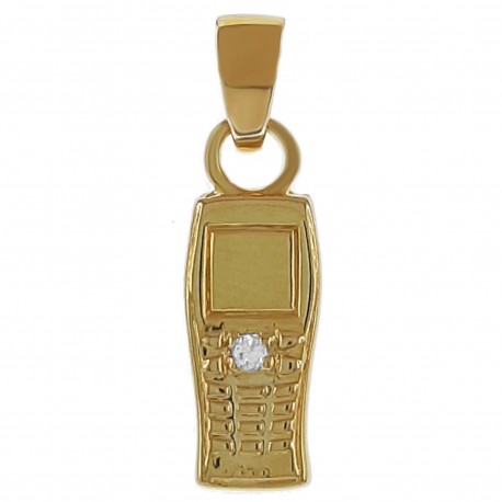 Pendentif Téléphone Plaqué or 18 carats et Oxyde de Zirconium