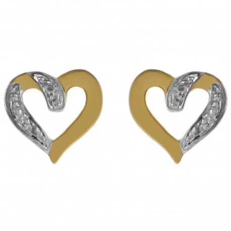 Boucles d'oreilles Coeur Plaqué Or 18 carats bicolore