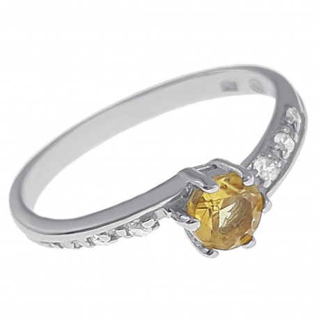 Bague en Argent 925 rhodié, Citrine et Oxydes Zirconium