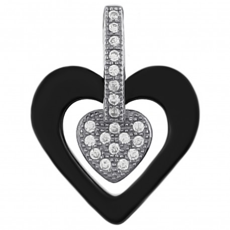 Pendentif Coeur en Argent 925 rhodié, Céramique et Oxydes Zirconium