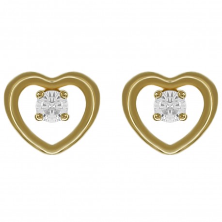 Boucles d'oreilles Coeur Plaqué Or 18 carats et Oxyde Zirconium