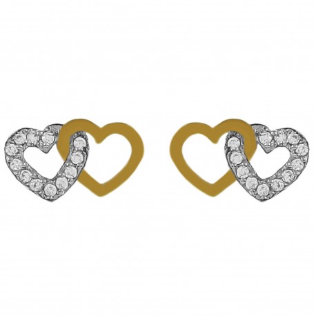 Boucles d'oreilles Coeur Plaqué Or 18 carats et Oxydes Zirconium