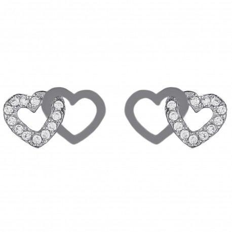 Boucles d'oreilles Coeur en Argent 925 rhodié et Oxydes Zirconium