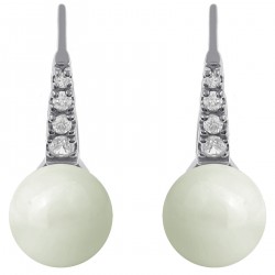 Boucles d'oreilles en Argent 925 rhodié, Oxydes zirconium et Perle d'imitation