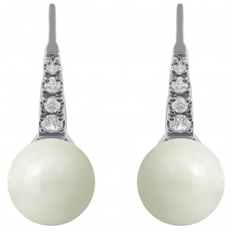 Boucles d'oreilles en Argent 925 rhodié, Oxydes zirconium et Perle d'imitation