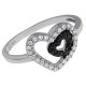 Bague Coeur en Argent 925 rhodié et Oxydes Zirconium noirs et blancs