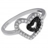 Bague Coeur en Argent 925 rhodié et Oxydes Zirconium noirs et blancs