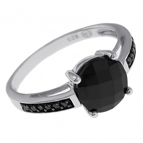 Bague en Argent 925 rhodié et Oxydes Zirconium facettés noirs