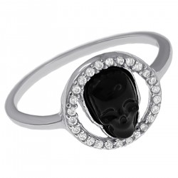 Bague Crâne noir en Argent 925 rhodié, Céramique et Oxydes Zirconium