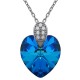 Pendentif Coeur en Argent 925 rhodié, Cristal Swarovski® Bleu Bermudes et Oxydes Zirconium