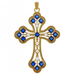Pendentif Croix Gothique Plaqué or 18 carats et Oxydes de Zirconium