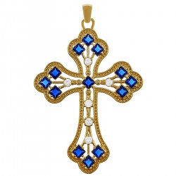 Pendentif Croix Gothique Plaqué or 18 carats et Oxydes de Zirconium