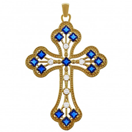 Pendentif Croix Gothique Plaqué or 18 carats et Oxydes de Zirconium