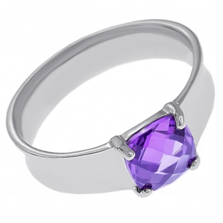 Bague en Argent 925 rhodié et Oxyde Zirconium violet