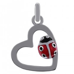 Pendentif Coeur Coccinelle en Argent 925 rhodié