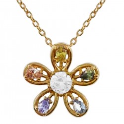 Collier Fleur Plaqué Or 18 carats et Oxydes Zirconium