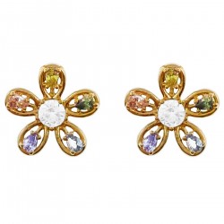 Boucles d'oreilles Fleur Plaqué Or 18 carats et Oxydes Zirconium