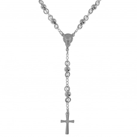 Collier Chapelet grain Croix en Argent 925 rhodié