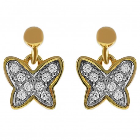 Boucles d'oreilles Papillon Plaqué Or 18 carats et Oxydes Zirconium