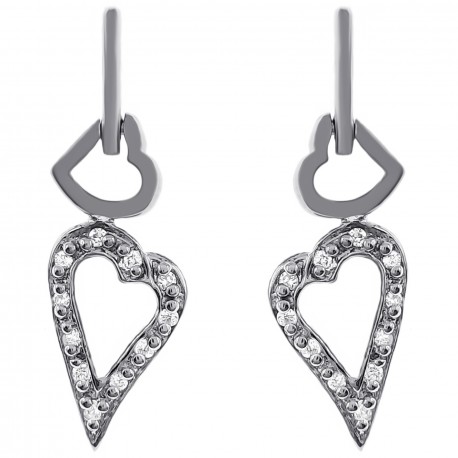 Boucles d'oreilles Coeurs en Argent 925 rhodié et Oxydes Zirconium