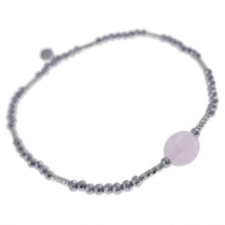 Bracelet en Argent 925 rhodié et Quartz rose