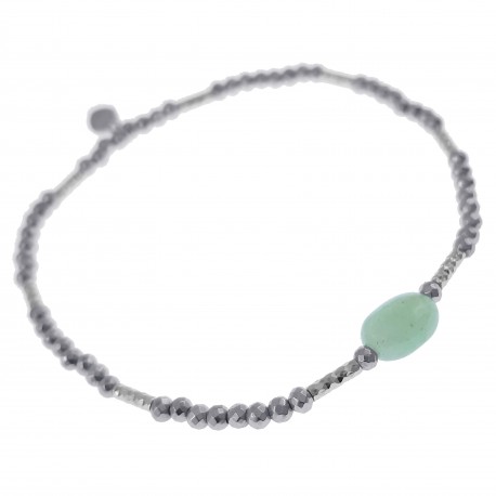 Bracelet en Argent 925 rhodié et Quartzite vert