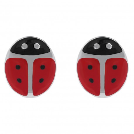 Boucles d'oreilles Coccinelle en Argent 925 et émail