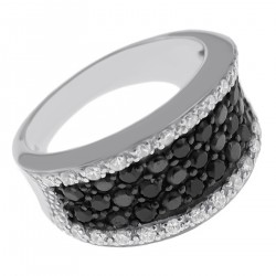 Bague en Argent 925 rhodié et Oxydes Zirconium noirs et blancs