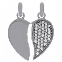 Pendentif Coeur sécable en Argent 925 rhodié et Oxydes Zirconium