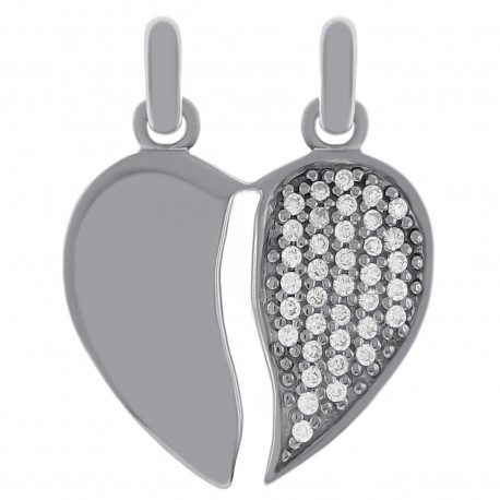 Pendentif Coeur sécable en Argent 925 rhodié et Oxydes Zirconium