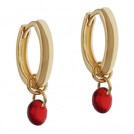 Boucles d'oreilles Créoles 12mm Plaqué Or 18 carats et imitation Rubis