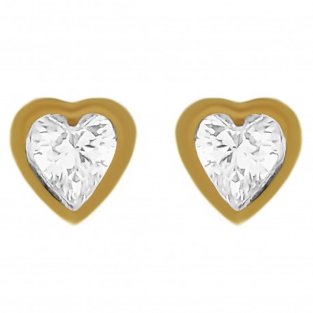 Boucles d'oreilles Coeur Plaqué Or 18 carats et Oxyde Zirconium