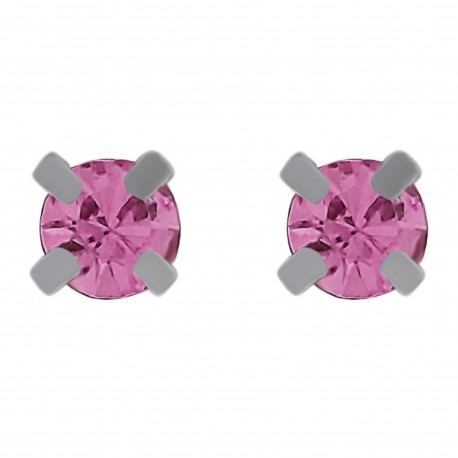 Boucles d'oreilles 2,5mm en Argent 925 et Cristal rose