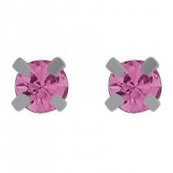 Boucles d'oreilles 4mm en Argent 925 et Cristal rose