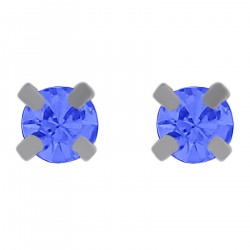 Boucles d'oreilles 3mm en Argent 925 et Cristal bleu
