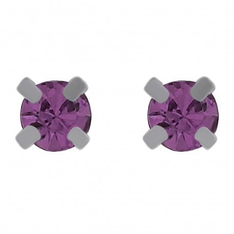 Boucles d'oreilles 4mm en Argent 925 et Cristal violet