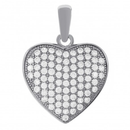 Pendentif Coeur en Argent 925 rhodié et Oxydes Zirconium