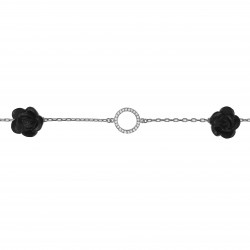 Bracelet Fleur en Céramique noire, Argent 925 rhodié et Oxydes Zirconium