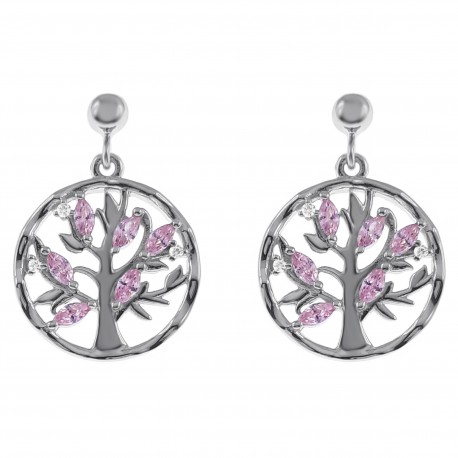 Boucles d'oreilles Arbre de Vie en Argent 925 rhodié et Oxydes Zirconium