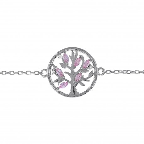 Bracelet Arbre de Vie en Argent 925 rhodié et Oxydes Zirconium rose