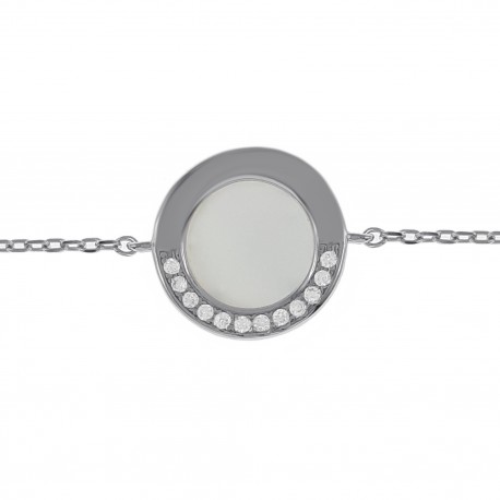 Bracelet en Argent 925 rhodié, Nacre et Oxydes Zirconium