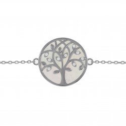 Bracelet Arbre de Vie en Argent 925 rhodié, Nacre et Oxydes Zirconium