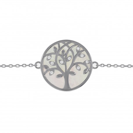 Bracelet Arbre de Vie en Argent 925 rhodié, Nacre et Oxydes Zirconium