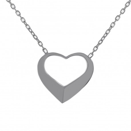 Collier Coeur en Argent 925 rhodié - Longueur 45cm