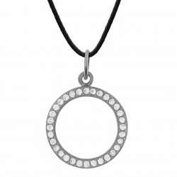 Collier en Argent 925 rhodié, Oxydes Zirconium et coton huilé noir - Longueur 45cm